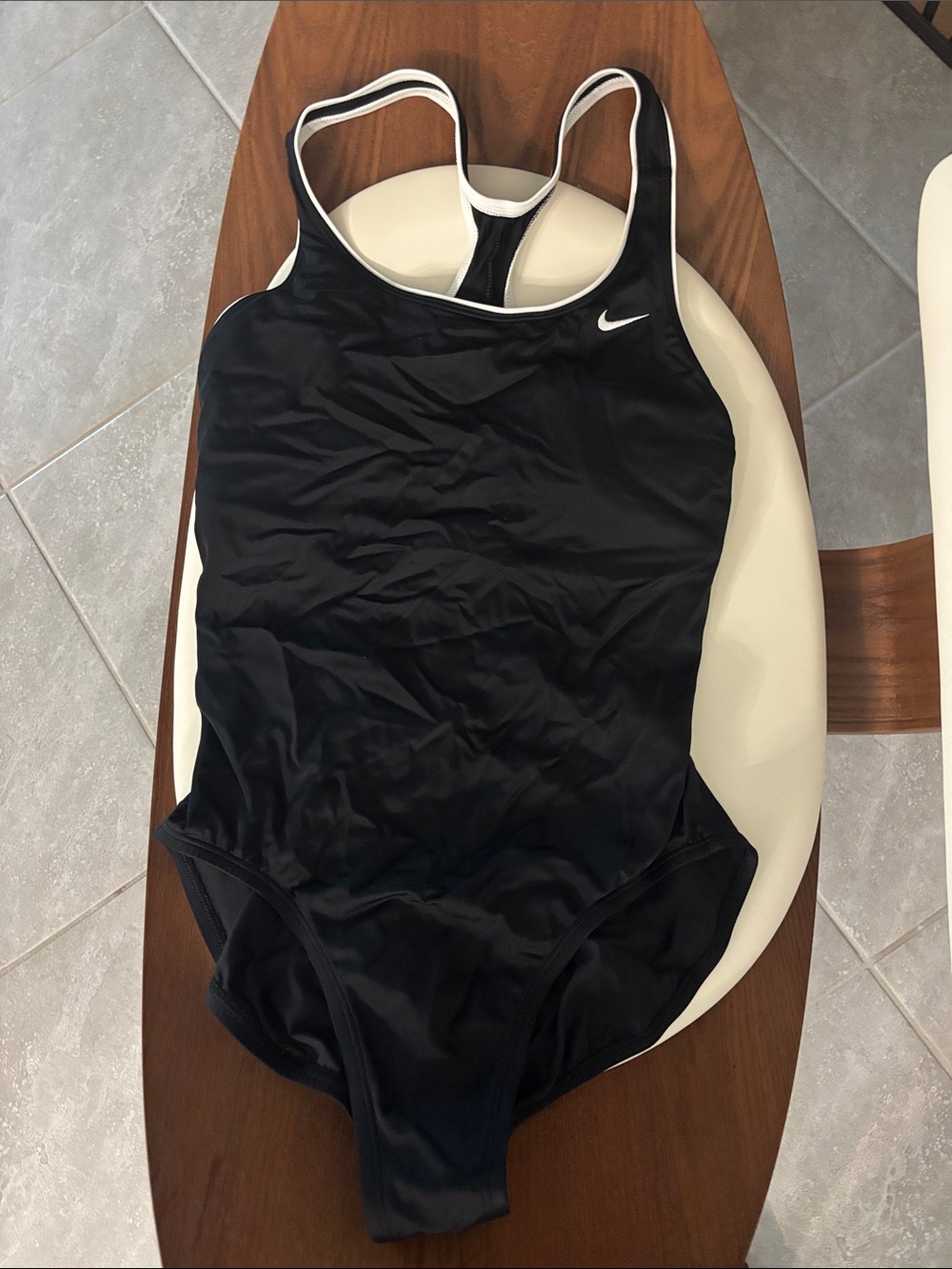 Nike Black One-Piece Racerback Swim Suit with White Trim